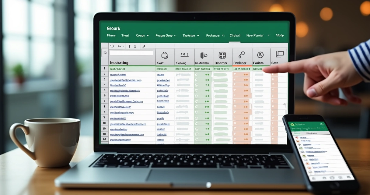 Pessoa organizando uma lista de links do WhatsApp em um notebook